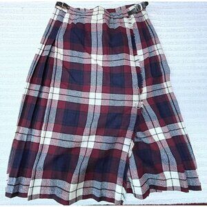 Vintage Laird Portch Of Scotland Fringe Wrap Skirt Sz 8 Belted Wool Plaid Purple